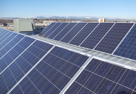 A Denver commercial phtotovoltaic installation is Pictured